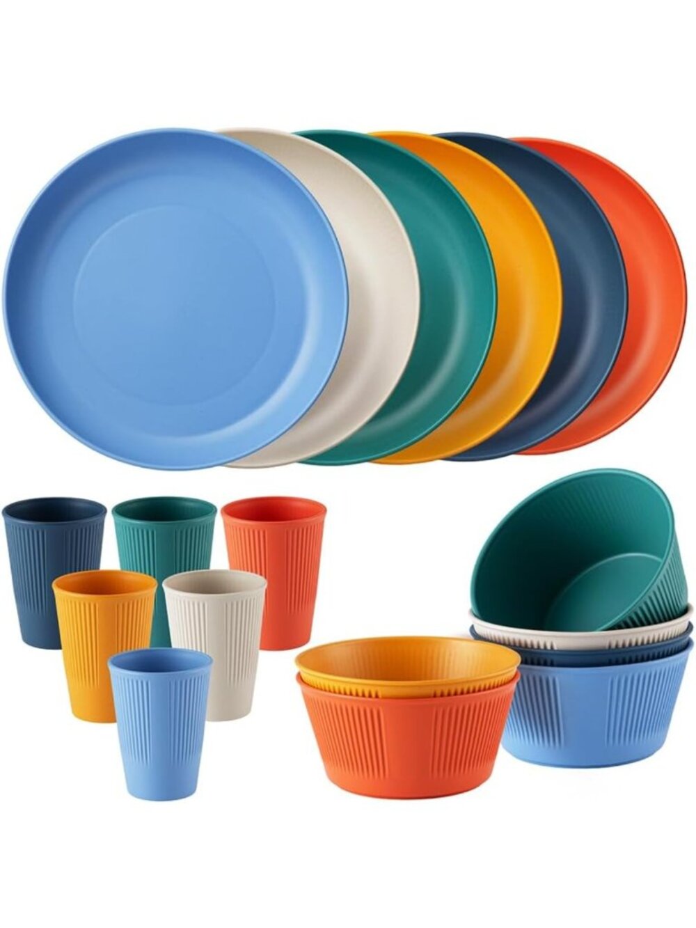 Eco-Friendly Unbreakable 18-Piece Wheat Straw Plates & Bowls Dinnerware Set